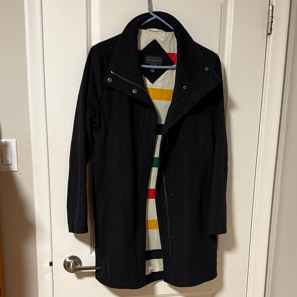 Pendleton Black Trench Coat with Multicolor Stripes